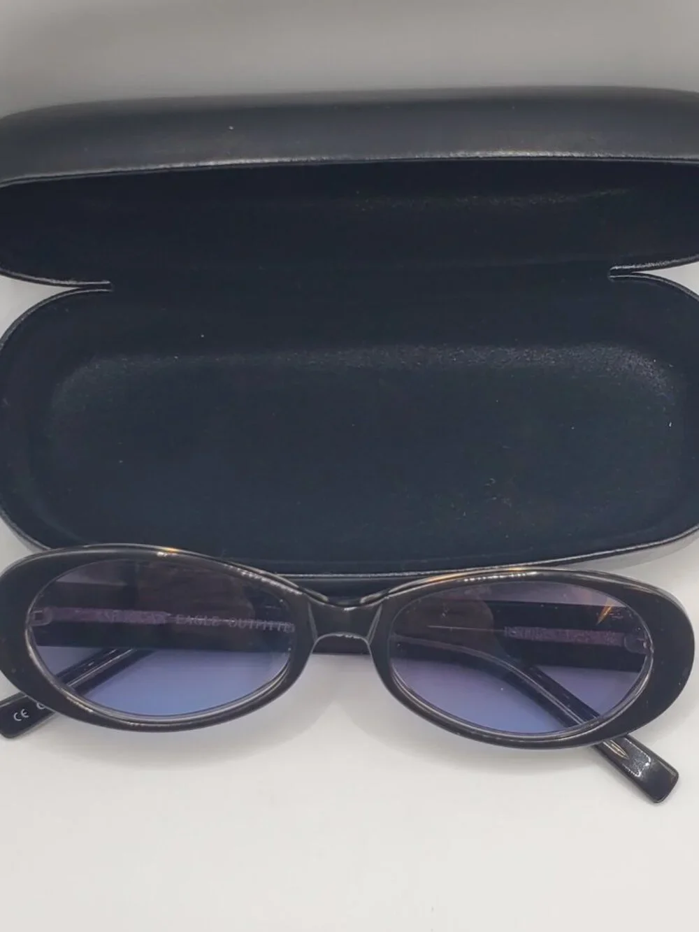 🕶️ American Eagle Outfitters Madeline Blue-Tinted Oval Sunglasses + Case